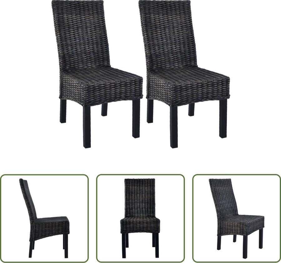 The Living Store Kubu Rattan Eetkamerstoelen 46 x 61 x 93 cm Handgemaakt Zwart - Foto 2