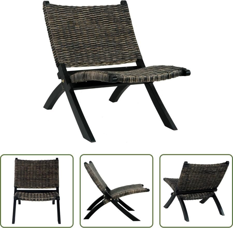 The Living Store Kubu Rattan Relaxstoel Zwart 60 x 77 x 70 cm Comfortabel en duurzaam in massief mahoniehout Eenvoudig te monteren