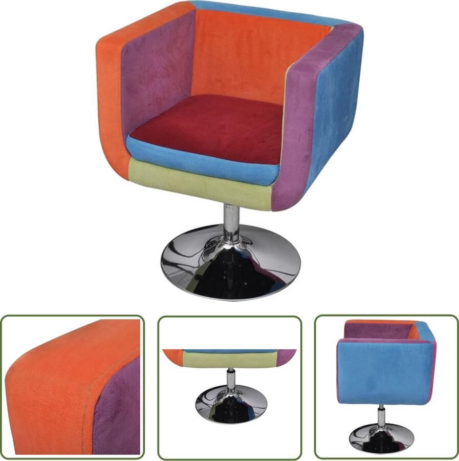 The Living Store Stoel met patchwork motief kubus stof Kubustoel Patchwork Stoel Verstelbare Stoel Eetkamerstoelen Bureaustoel - Foto 2