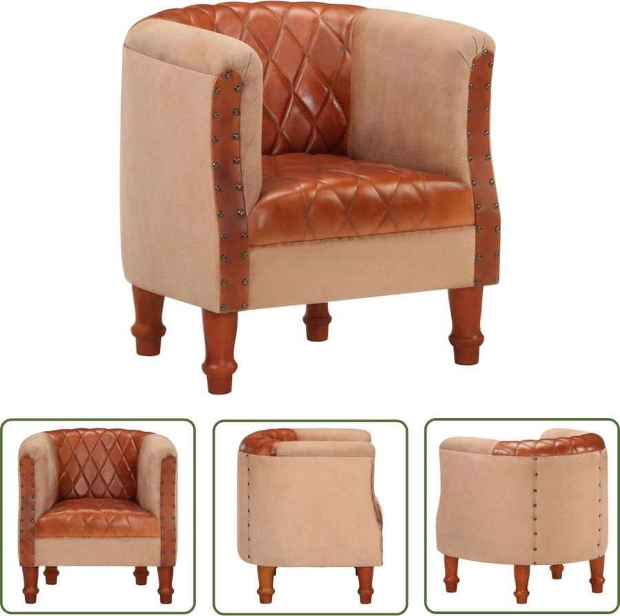 The Living Store Kuipstoel Echt Leer Bruin 60 x 57 x 64 cm IndustriÃle Klinknagels Lederen Fauteuil Vintage Fauteuil Industrieel Design Bruine Fauteuil Relaxfauteuil