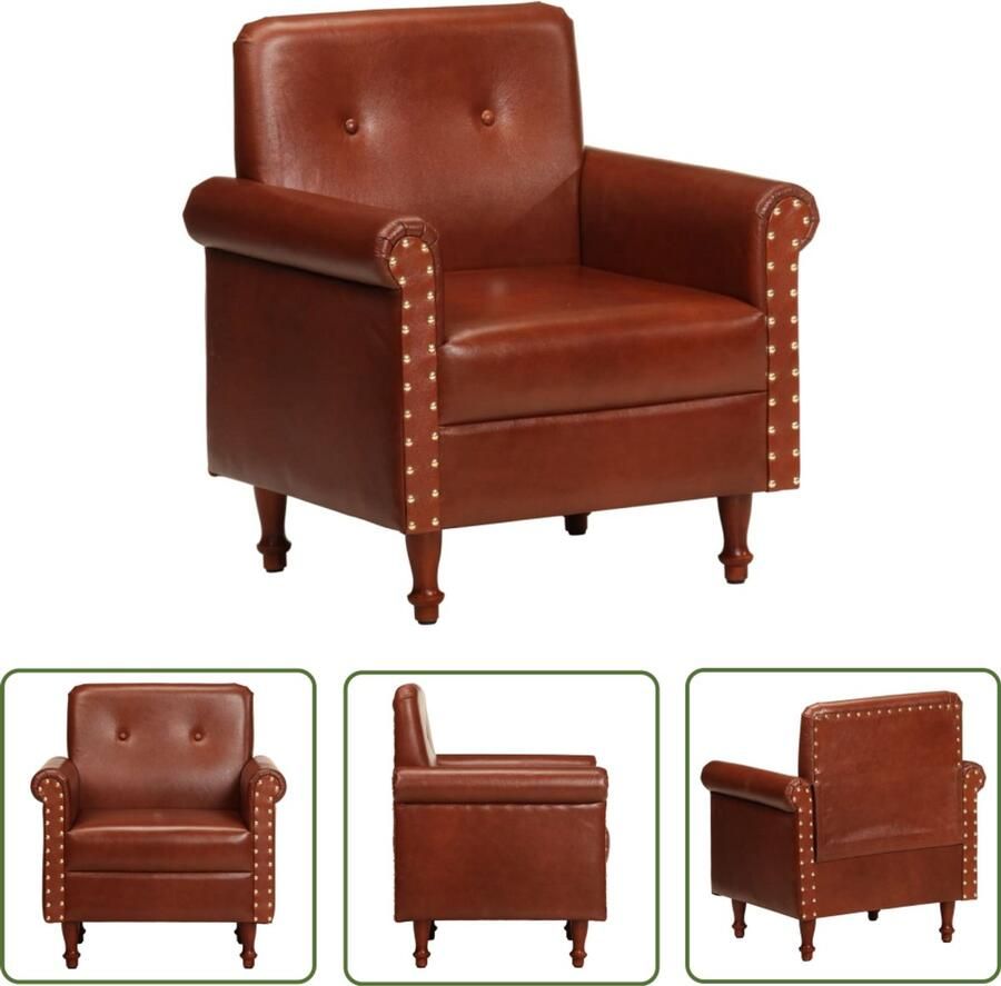 The Living Store Kuipstoel echt leer bruin Luxe Kuipstoel Lederen Fauteuil Geitenleer Fauteuil Design Fauteuil Leesfauteuil