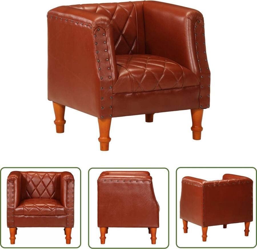 The Living Store Kuipstoel echt leren bruin 60 x 57 x 64 cm mangohout Lederen Stoel Kuipstoel Lounge Stoel Eetkamerstoel Vintage Stoel - Foto 2