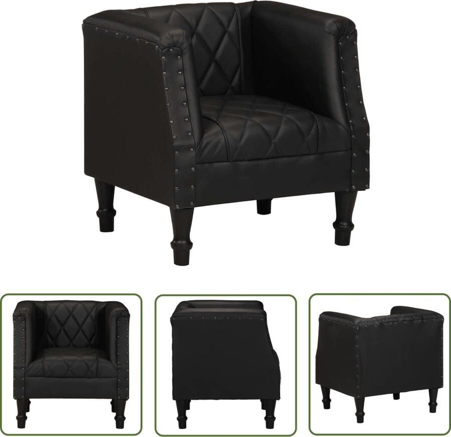 The Living Store Kuipstoel Leer Zwart 60 x 57 x 64 cm Echt Leder Leren Stoel Kuipstoel Lounge Stoel Fauteuils Lederen Stoel - Foto 2