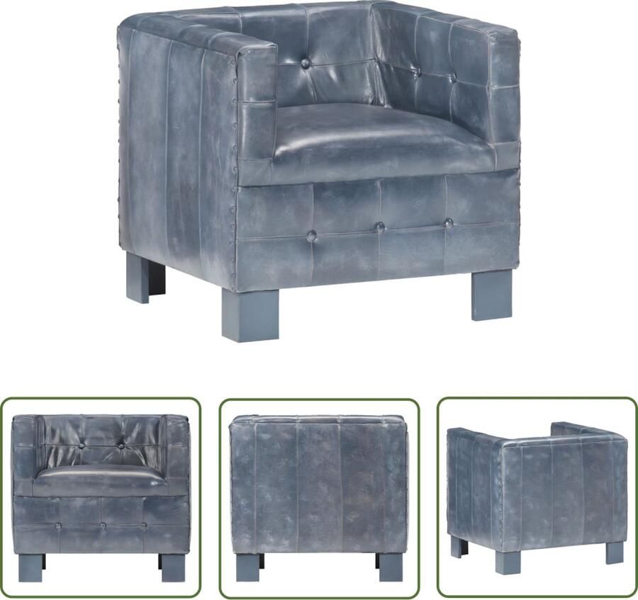 The Living Store Kuipstoel Luxe Grijs Geitenleer Massief mangohout 63x58x58 cm - Foto 2