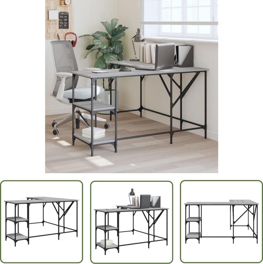 The Living Store L-vormig Bureau 139 x 139 x 75 cm Grijs Sonoma Eiken Verstelbare Poten Duurzaam Materiaal Kantoormeubel Bureau Laptop Tafel Computer Tafel L-vormig Bureau - Foto 2