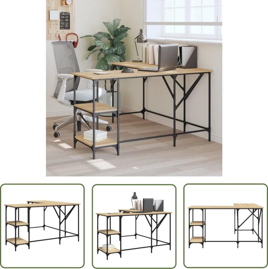 The Living Store L-vormig Bureau Sonoma Eiken 139 x 139 x 75 cm Duurzaam Hout en Metaal Kantoorbureau Bureau Sonoma Eiken Houten Bureau Hoekbureau Bureau Met Laden - Foto 3