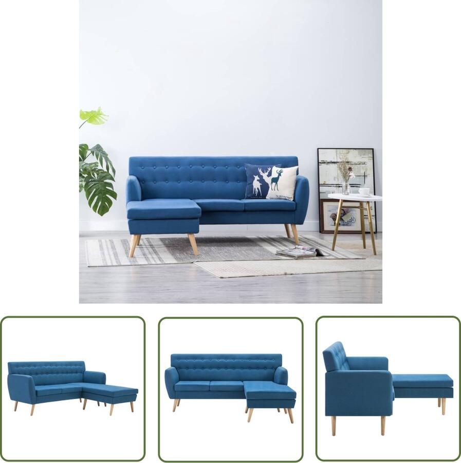 The Living Store L-vormige bank 171.5 x 138 x 81.5 cm blauw polyester - Foto 2