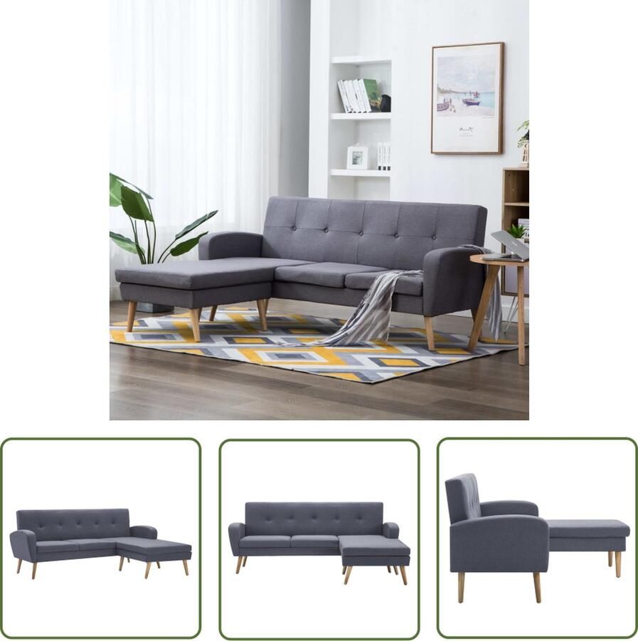 The Living Store L-vormige bank 186x136x79 cm Lichtgrijs MDF frame stoffen bekleding - Foto 2