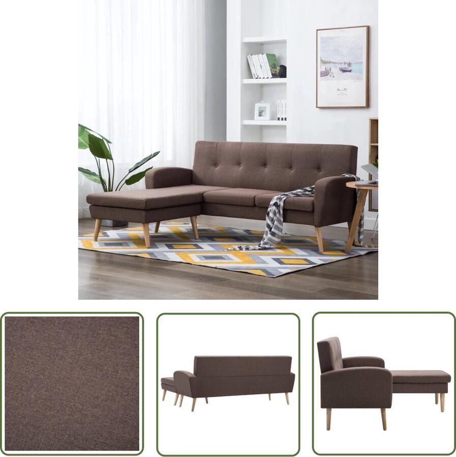 The Living Store L-vormige bank bruin 186 x 136 x 79 cm sterk MDF en houten frame