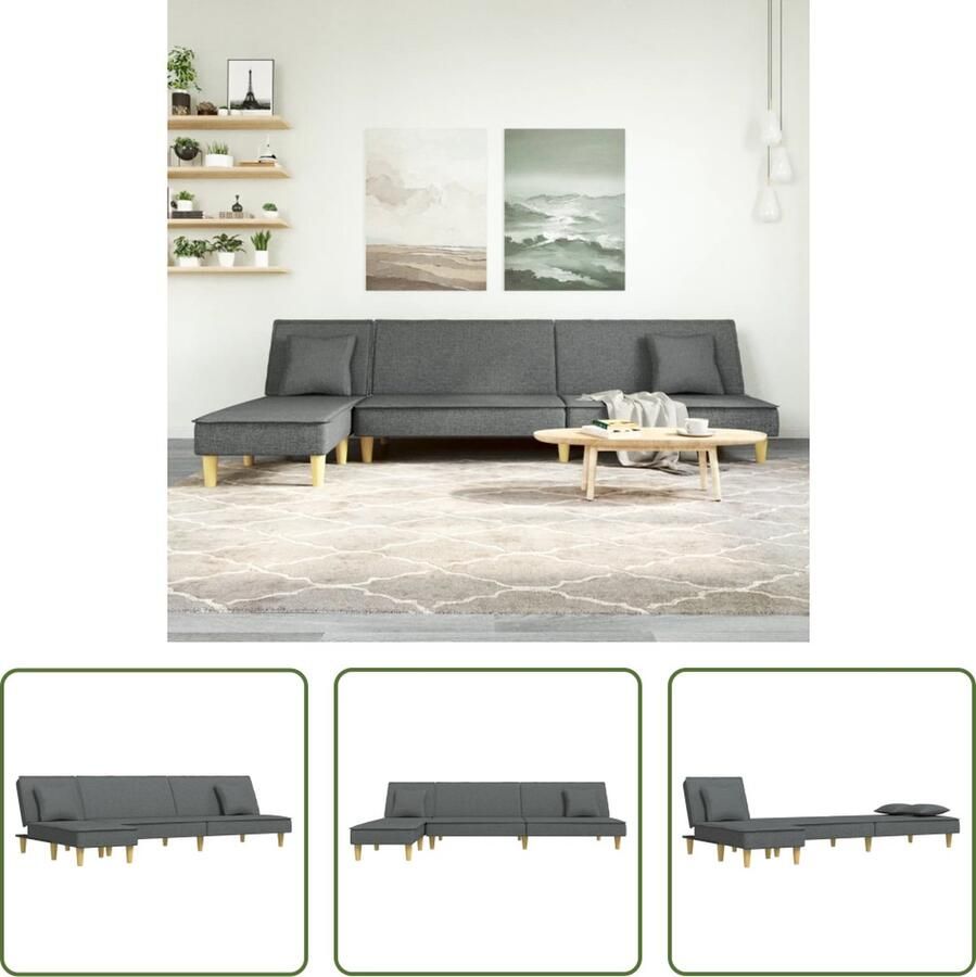 The Living Store L-vormige Slaapbank donkergrijs 255 x 140 x 70 cm inclusief chaise longue en kussens Slaapbank L-vormig Sofa Hoekbank Tweepersoons Bank Meubel - Foto 2