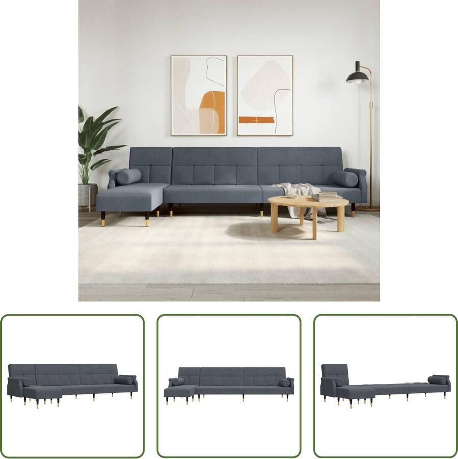 The Living Store L-vormige slaapbank donkergrijs fluweel 271 x 140 x 70 cm multifunctioneel Slaapbank Kanapé-bed Lounge Sofa Hoekbank Meubilair - Foto 2