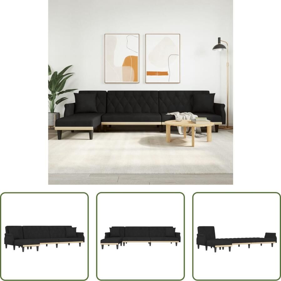 The Living Store L-vormige Slaapbank Fluwelen Stof Multifunctioneel 271 x 140 x 70 cm Slaapbank L-vormig Sofa Tweepersoons Bank Velvet Bank Zwarte Bank - Foto 2