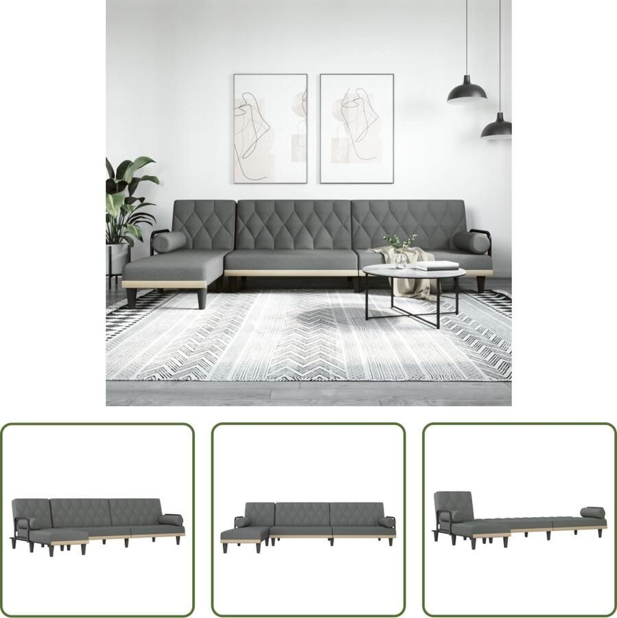 The Living Store L-vormige slaapbank multifunctioneel donkergrijs 260x140x70 cm Slaapbank Sofa Bed Lounge Bank Hoekbank Grijs Meubilair
