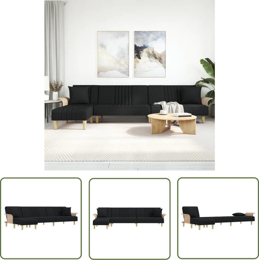 The Living Store L-vormige slaapbank multifunctioneel duurzaam materiaal stevig en stabiel frame comfortabele zitervaring zwart 279 x 140 x 70 cm - Foto 2