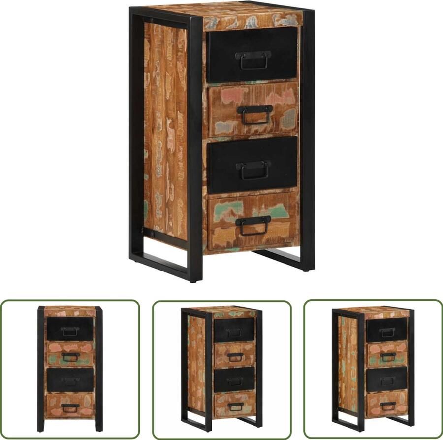 The Living Store Ladekast 40x40x90 cm massief gerecycled hout meerkleurig Retro Meubels Industriële Kast Vintage Kast Opbergkast Keuken Boekenkast