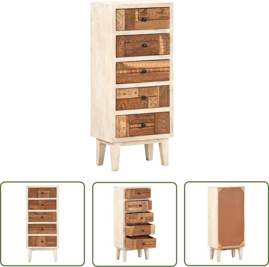 The Living Store Ladekast Vintage 45 x 30 x 105 cm Gerecycled hout Ladekast Vintage Kast Houten Ladekast Opbergkast Retro Kast