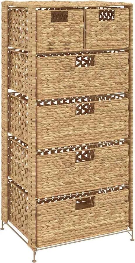 The Living Store Ladekast Waterhyacint en metalen frame 47 x 37 x 100 cm 6 lades Ladekast Opbergkast Waterhyacint Houten Kast Landelijke Kast - Foto 3