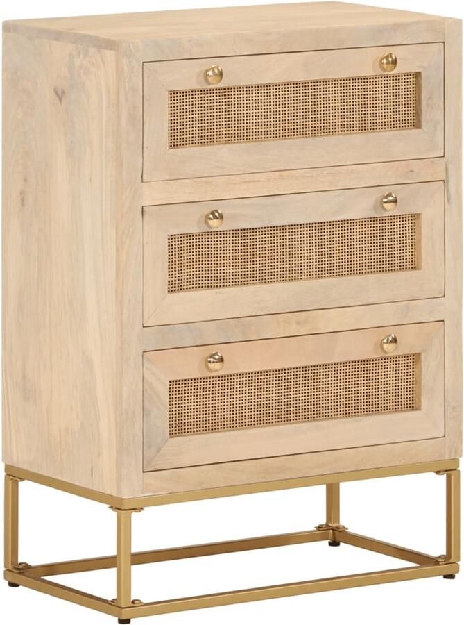 The Living Store Ladekastje 55x30x76 cm massief mangohout en ijzer Ladekast Mangohouten Kast Opbergkast Salontafel Vintage Kast