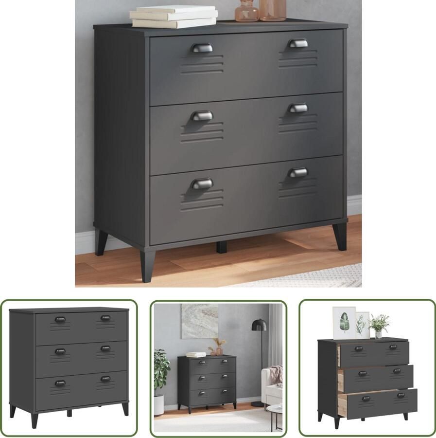 The Living Store Ladekastje VIKEN bewerkt hout antracietgrijs Ladekast Industrieel Antraciet Grijs Houten Kast Opbergruimte