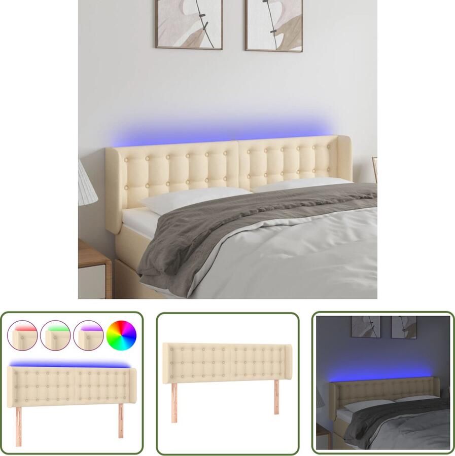 The Living Store LED-hoofdbord Bedaccessoires 147x16x78 88 cm Verstelbaar Hoofd Bord Led Hoofdbord Met Led Hoofdbord Creme Beddecoratie Slaapkamerstijl - Foto 2