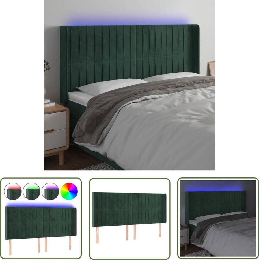 The Living Store LED Hoofdbord Klassiek Hoofdeinde Afmetingen- 183 x 16 x 118 128 cm Ken- Zacht fluweel Kleurrijke LED-verlichting