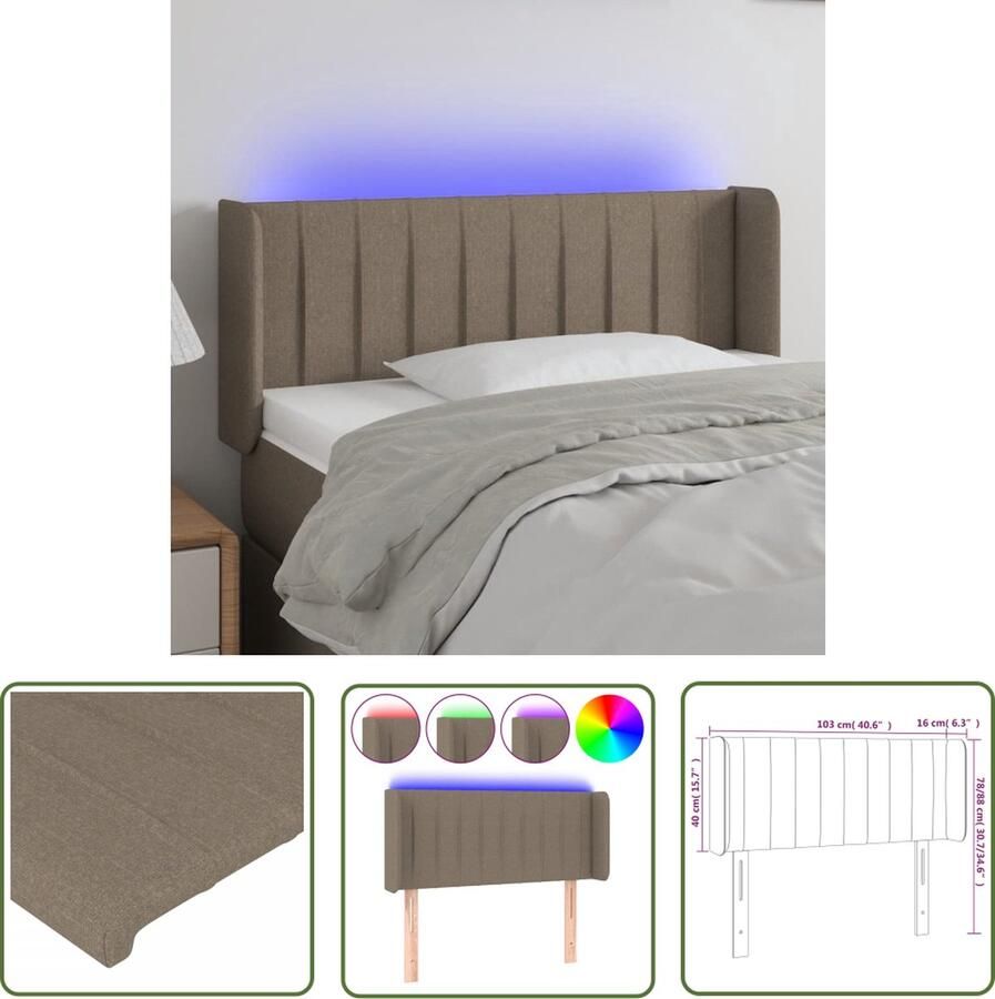The Living Store LED-hoofdbord taupe 103 x 16 x 78 88 cm verstelbaar Hoofd Bord Led Bedhoofdbord Hoofdkussen Led Lamp Leeslicht - Foto 2