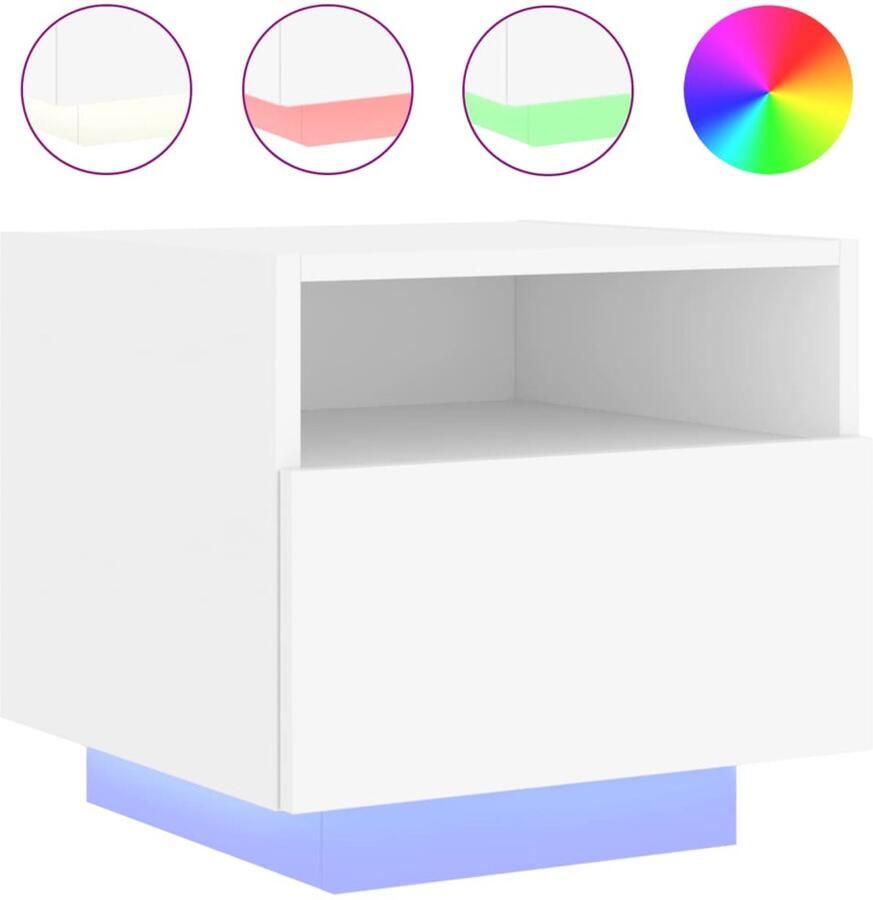 The Living Store Nachtkastje met LED-verlichting 40x39x37 cm wit Nachtkastje Nachtkastjes Nachtkastje Met LED Nachtkastje Met LED-verlichting - Foto 2