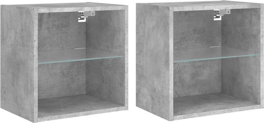The Living Store Nachtkastjes met LED's 2 st wandgemonteerd betongrijs Nachtkastjes Led Verlichting Betongrijs Slaapkamerdecoratie Wandkasten - Foto 2