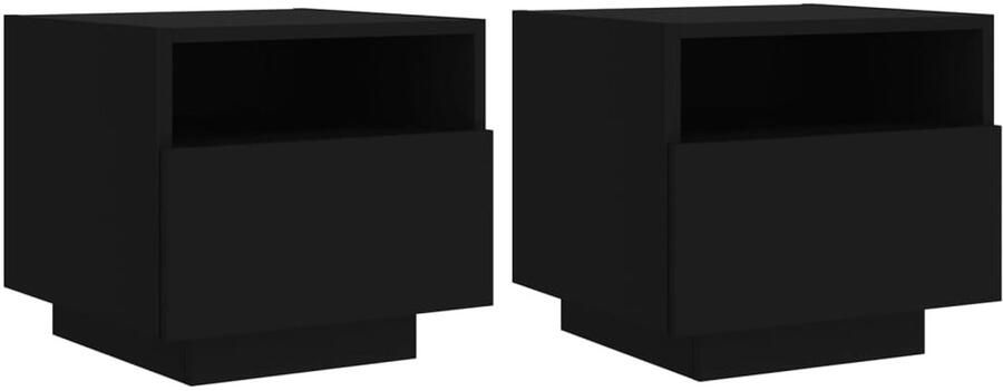 The Living Store Nachtkastjess met LED-verlichting 2 st 40x39x37 cm zwart Nachtkastjes Led Lampen Bedroom Furniture Slaapkamerinrichting Houten Meubels - Foto 2