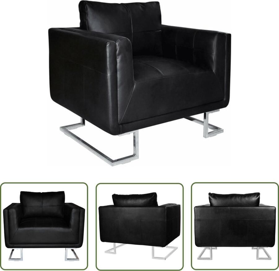 The Living Store Leren fauteuil Zwart 85.5 x 63 x 74 cm Duurzaam solide houten multiplex frame Leren Fauteuil Lederen Stoel Fauteuils Zwart Lounge Stoel Eetkamerstoelen - Foto 2