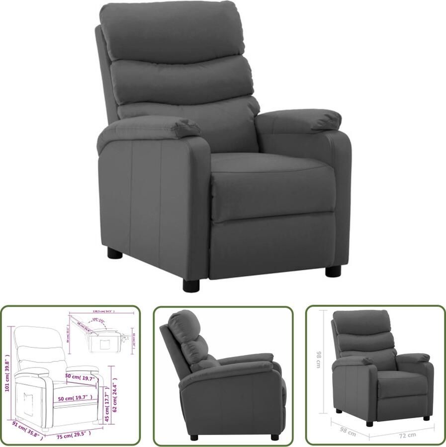 The Living Store Leunstoel Grijs Verstelbare TV Stoel Kunstleer 72 x 98 x 98 cm 110 kg - Foto 2