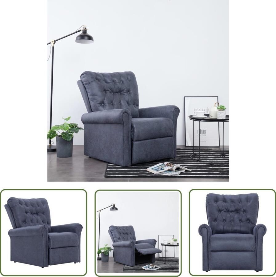 The Living Store Leunstoel Grijs Verstelbare voetensteun en rugleuning Afmetingen- 78 x 148 x 71 cm - Foto 2