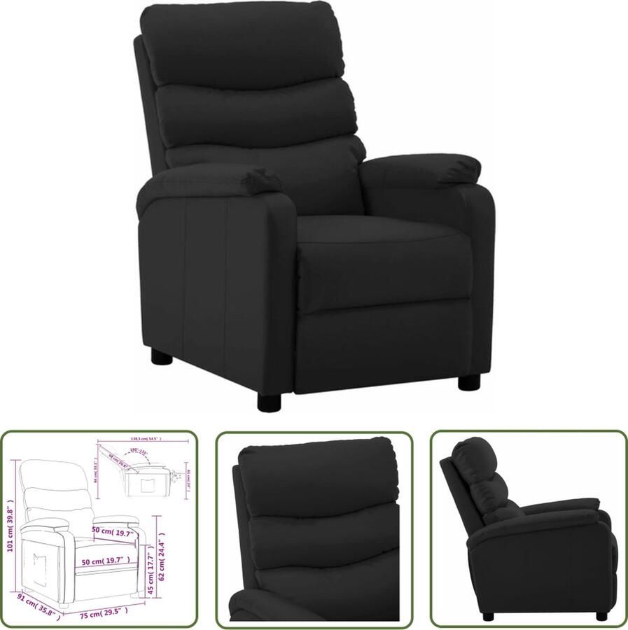 The Living Store Leunstoel Verstelbaar Zwarte Kunstleren Fauteuil 72 x 98 x 98 cm (B x D x H) 110 kg draagvermogen - Foto 2