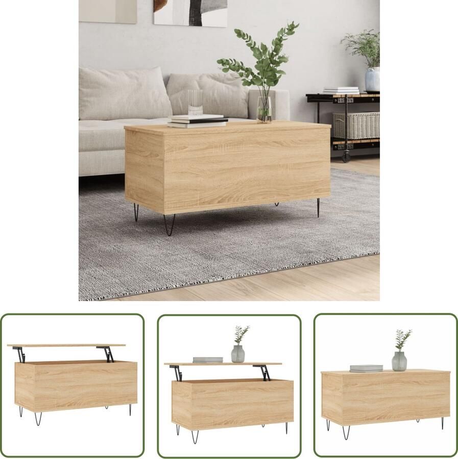 The Living Store Lift-Top Salontafel Sonoma Eiken 90 x 44.5 x 45 cm Metalen poten Salontafel Lift Top Tafel Houten Salontafel Eiken Salontafel VidaXL - Foto 2