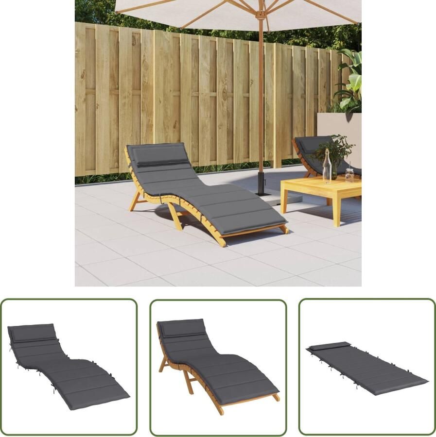 The Living Store Ligbedkussen 180x60x3 cm oxford stof antracietkleurig Ligbedkussen Tuinstoel Lounge Stoel Outdoor Kussen Antraciet Kleur