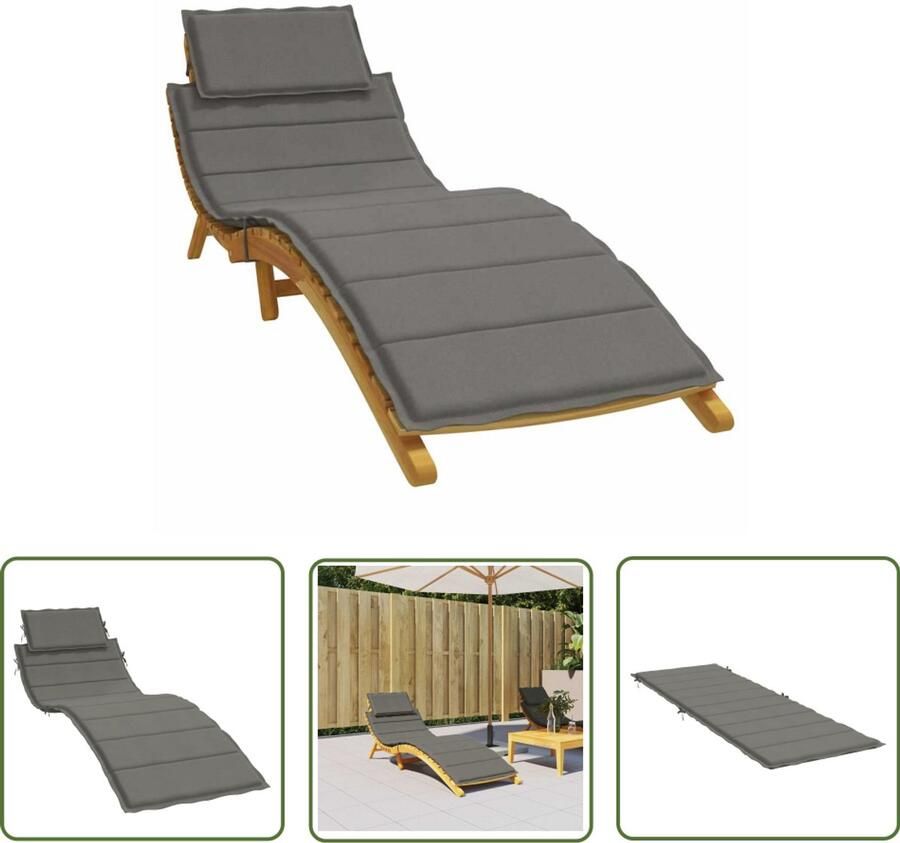 The Living Store Ligbedkussen 186 x 58 x 3 cm GemÃªleerd Donkergrijs Polyester Uv-bestendig Schuimvezel Vulling Ligbedkussen Tuinstoel Kussen Loungekussen Outdoor Kussen Grijs Kussen