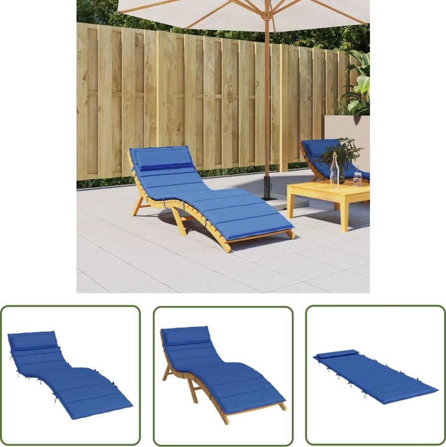 The Living Store Ligbedkussen Koningsblauw 180 x 60 x 3 cm waterafstotend Ligbedkussen Tuinstoel Lounge Stoel Outdoor Kussen Blauw Kussen
