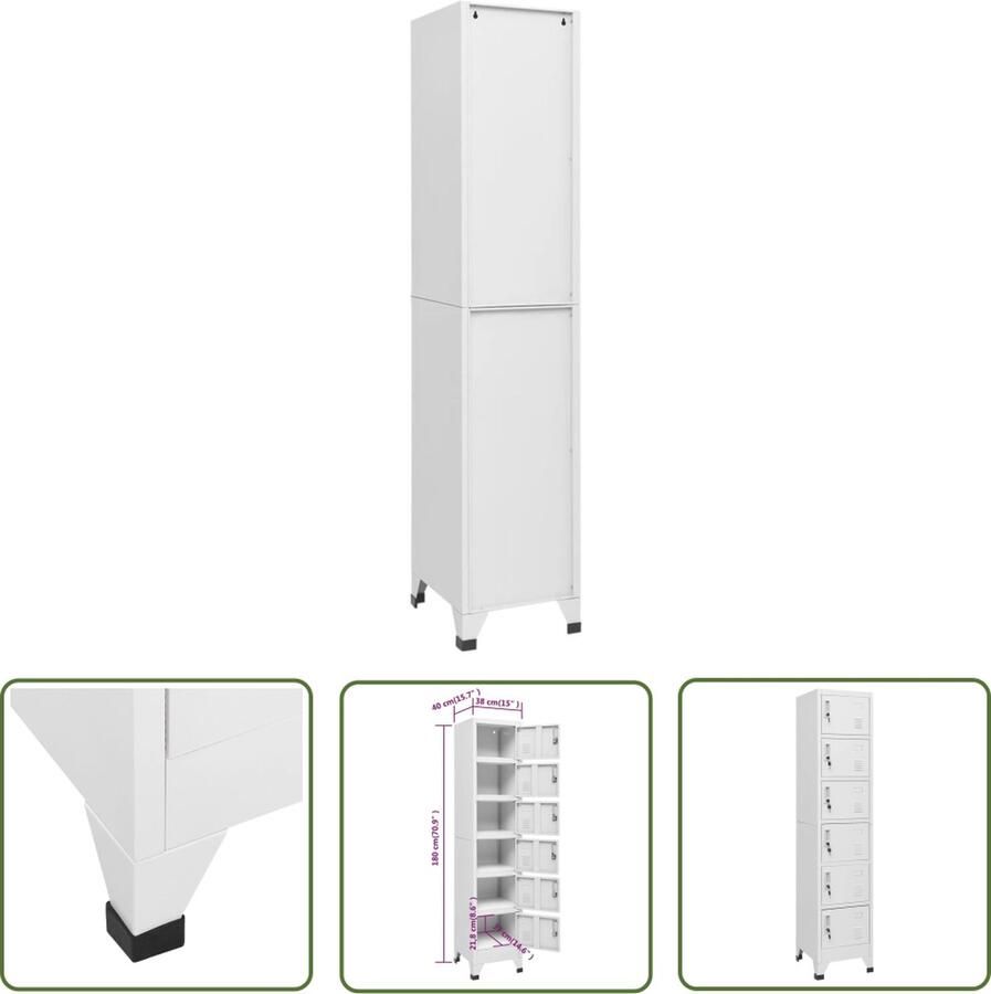 The Living Store Lockerkast Lichtgrijs Staal 38 x 40 x 180 cm Afsluitbare deuren Lockerkast Opbergkast Kantooropslag School Lockers Metalen Kast