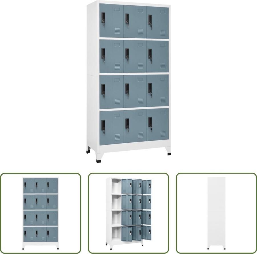 The Living Store Lockerkast Opbergkast 90x45x180 cm Staal Licht- en donkergrijs Lockerkast Opbergkast Metalen Kast Staalkast Grijze Kast - Foto 2