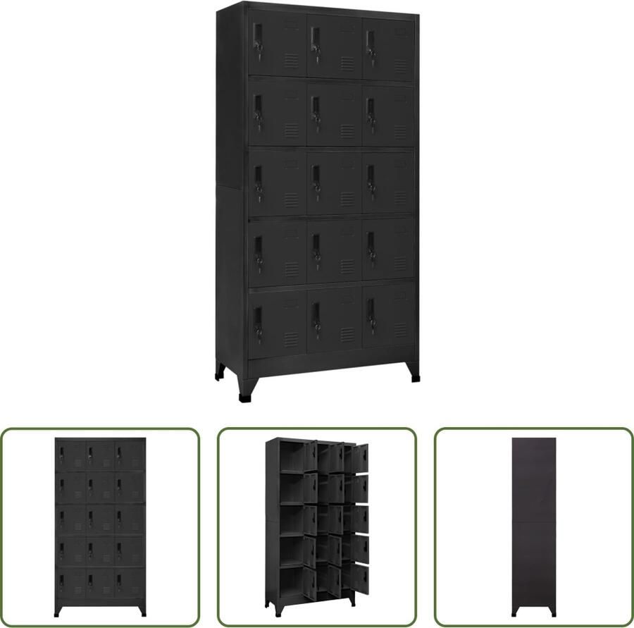The Living Store Lockerkast Staal 90 x 40 x 180 cm Antraciet 15 deuren Lockerkast Metalen Kast Opbergkast Kantooropslag School Lockers - Foto 2