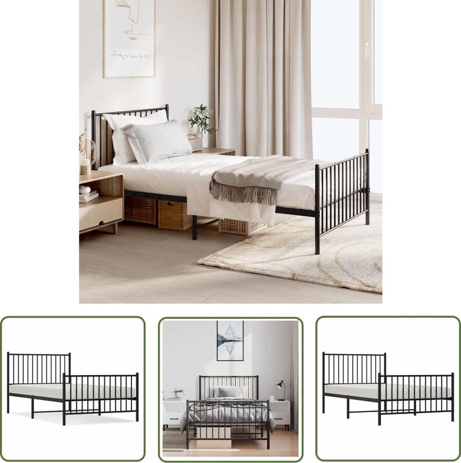 The Living Store Bedframe met hoofd- en voeteneinde metaal zwart 100x190 cm Metalen Bed Frame Staal Bedframe Zwarte Bedpost Tweepersoons Bed Slaapcomfort