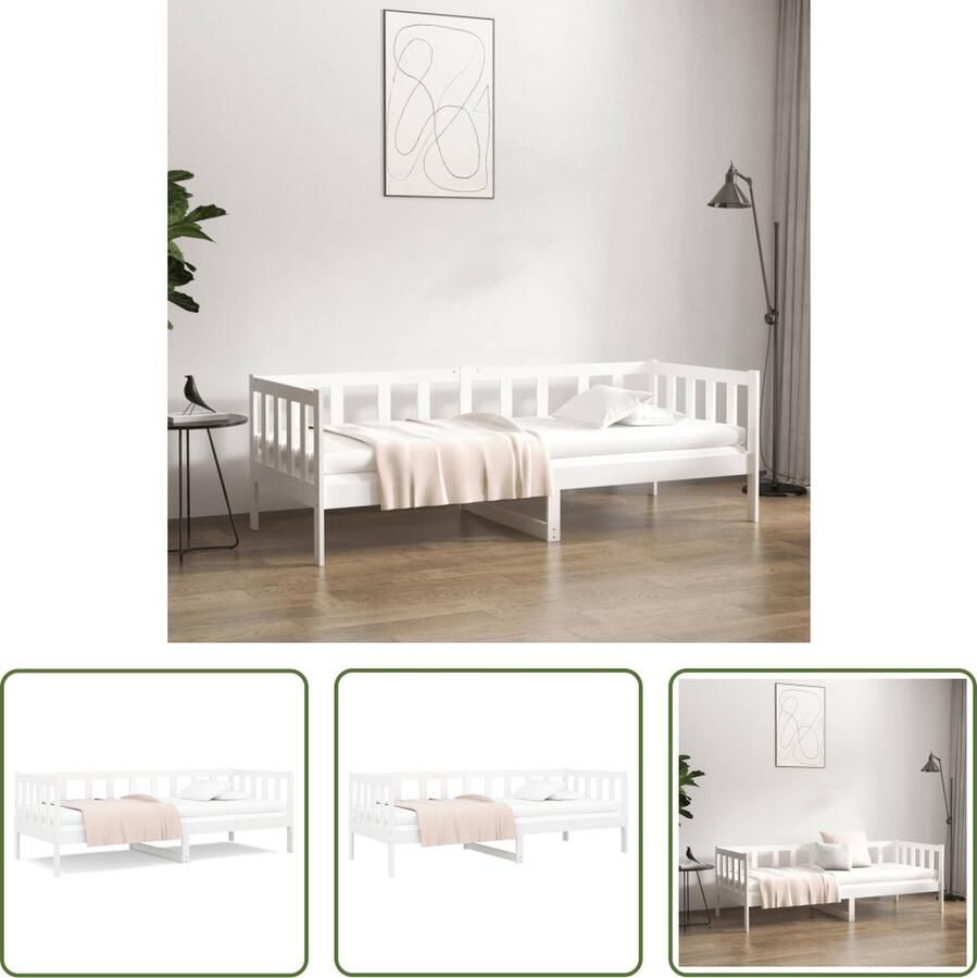 The Living Store Logeerbed Grenenhout 3-zijdig bedhek Gelat ontwerp Veelzijdig Extra opbergruimte Wit 193.5 x 96 x 66 cm (LxBxH) 90 x 190 cm (BxL) Slaapbank Logeerbed Bed Frame Grenenhout Meubels Bed Hek - Foto 2