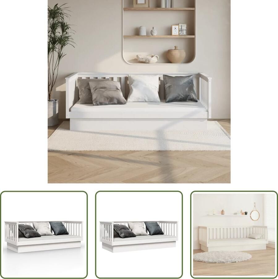 The Living Store Slaapbank 80x200 cm massief grenenhout wit Slaapbank Slaapbanken Bedbank Bed Bedframe Houten Bedframe Bedbodem Slaapmeubel Ledikant Bedbanken Bedden - Foto 2