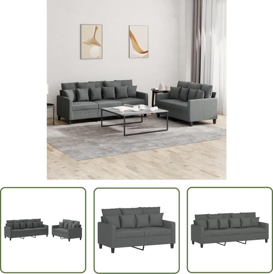 The Living Store Loungebank Donkergrijs 2-zits 138 x 77 x 80 cm Stoffen bekleding Stabiel metalen frame Loungeset Donker Grijs Stoffen Lounge Suite Buitenmeubel Tuinlounge - Foto 2