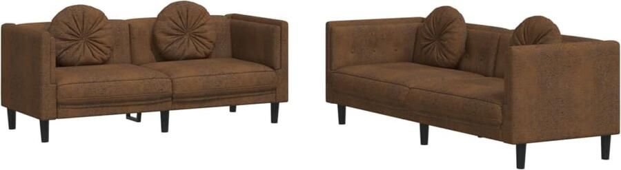 The Living Store Loungebank Loungeset 2- en 3-zitsbank Bruin Fluweel Comfortabele Zitervaring Loungeset Bankstel Bruine Bank Velvet Bank Comfortabele Bank - Foto 3