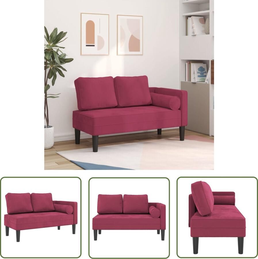 The Living Store Chaise longue met kussens fluweel wijnrood Loungeset Chaise Longue Velvet Bank Relaxstoel Tuinbank - Foto 2