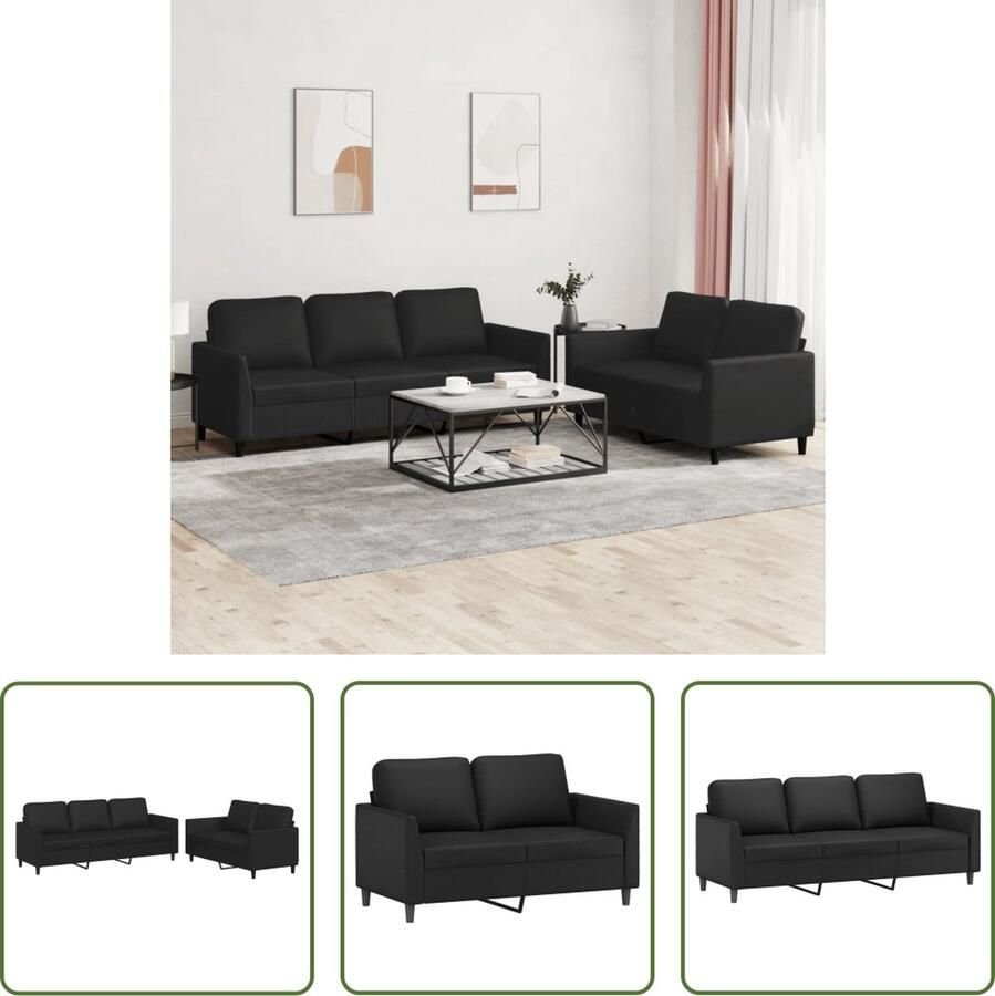 The Living Store loungebanken Kunstleer Zwart 2-zitsbank- 140x77x80 cm 3-zitsbank- 200x77x80 cm Comfortabel zitten Loungebank 2 Persoons Bank 3 Persoons Bank Salon Meubilair Kunstleder Sofa - Foto 2
