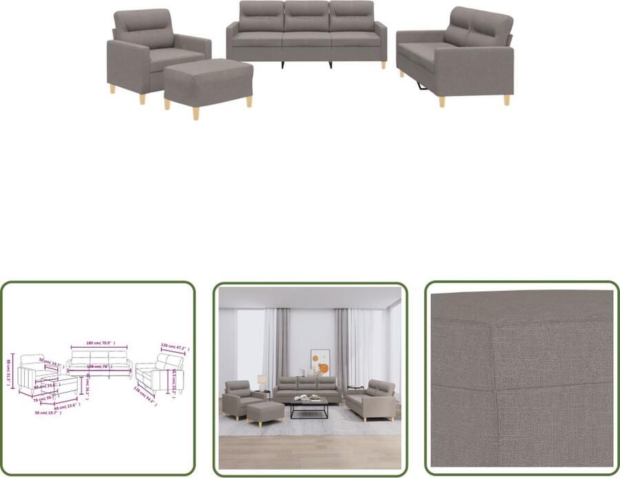 VidaXL 4-delige Loungeset met kussens stof taupe Loungeset Tuinmeubilair Loungebank Buitenkamerset Relaxfauteuil - Foto 2