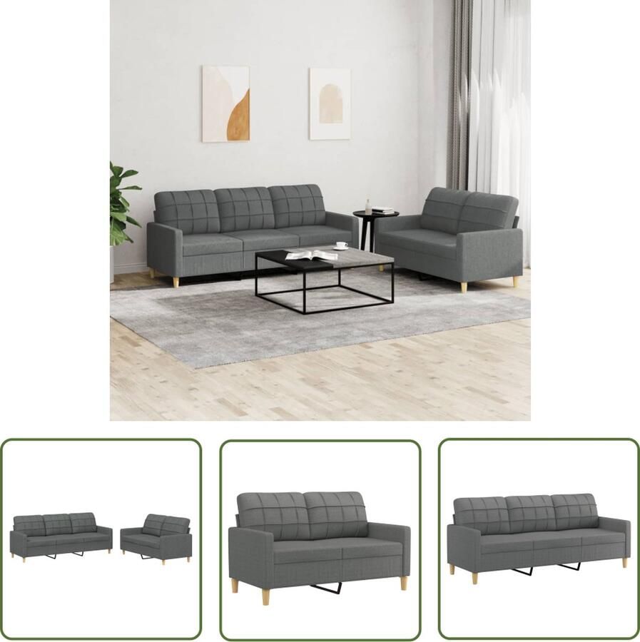 The Living Store Loungeset 2- en 3-zitsbank Donkergrijs Duurzame stof Stevig frame Comfortabele zitervaring 138 x 77 x 80 cm 198 x 77 x 80 cm Inclusief 5 zitkussens - Foto 2