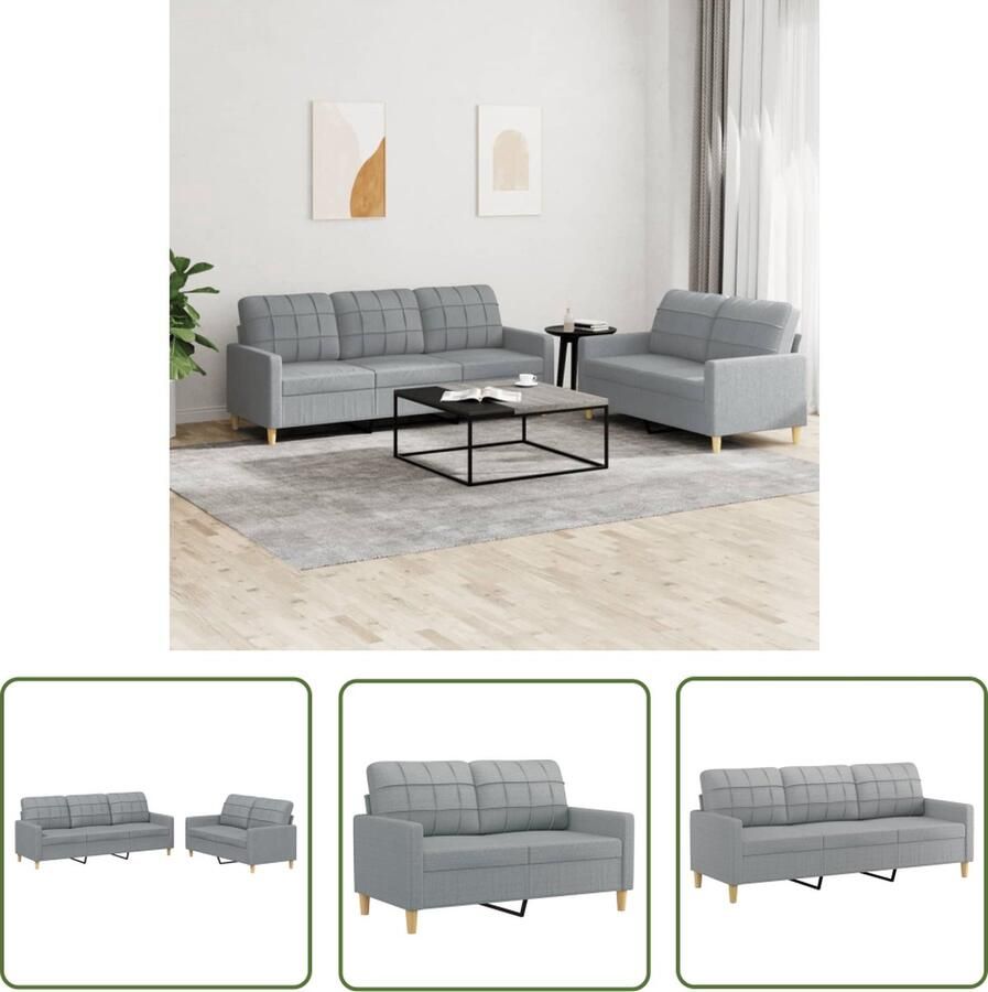 The Living Store Loungeset 2-zitsbank- 138x77x80 cm 3-zitsbank- 198x77x80 cm Lichtgrijs Loungeset Woonkamer Meubilair Lounge Suite Tuinset 2 Persoons Bank - Foto 2